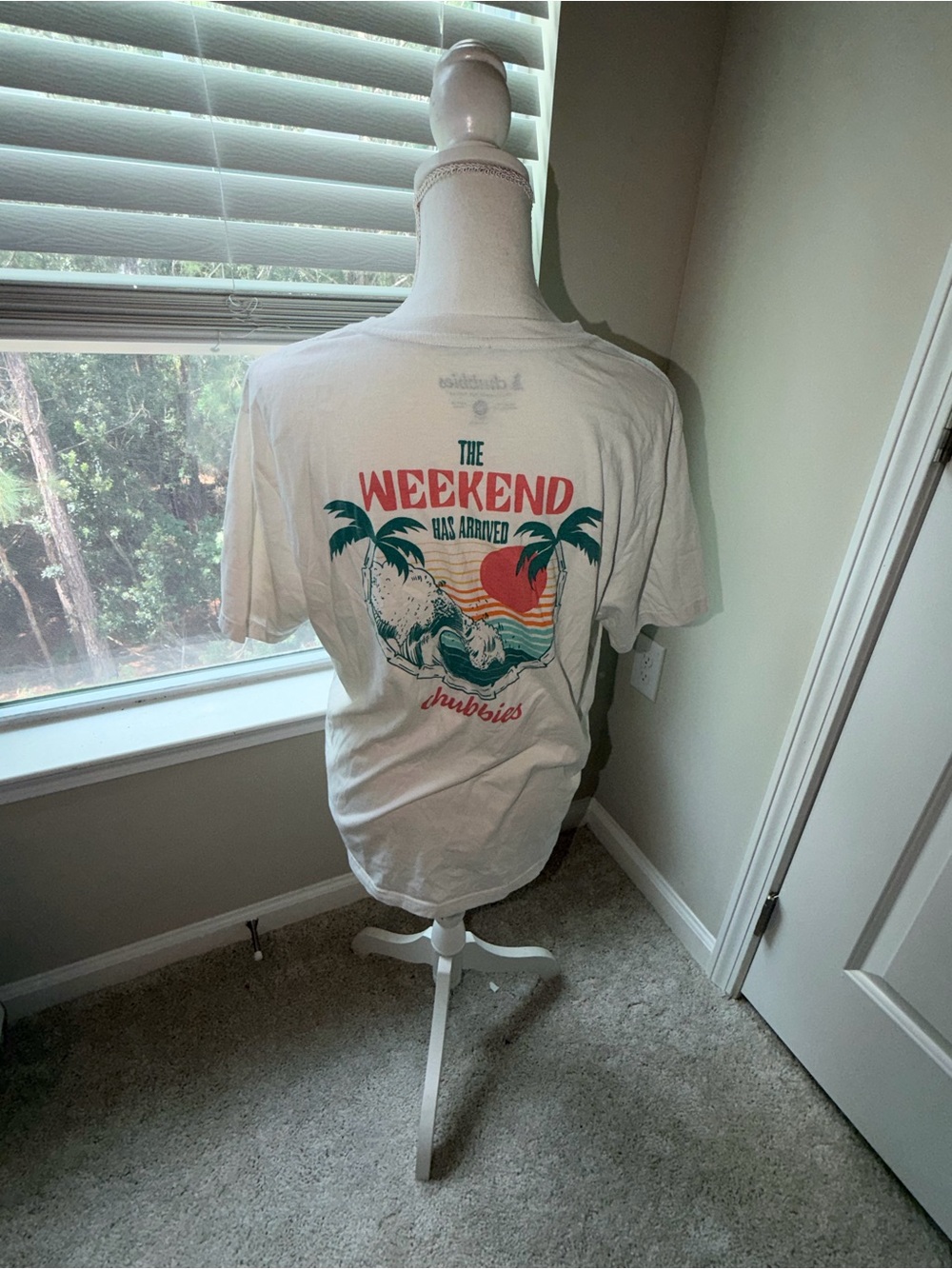 chubbies White Graphic Tee with Tropical Sunset Print